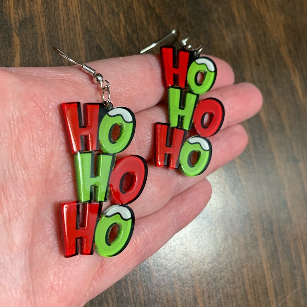 Acrylic “Ho Ho Ho” Christmas Holiday Earrings
